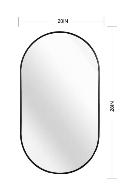 Unbranded Oval Bathroom Vanity Mirror, 20 in. x 28 in. Black frame Oval Bathroom Mirror Wall Pill Shaped Mirror, Oval Wall Mirror KR-PSBK2028