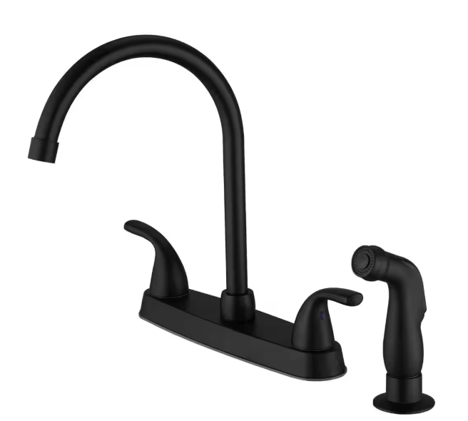 BWE Double Handles 4 Holes Standard Kitchen Faucet Sink With Side Sprayer in Matte Black A-92010-Black