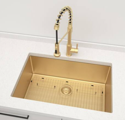 Glacier Bay 27 in. Undermount Single Bowl 18-Gauge Gold Stainless Steel Kitchen Sink with Accessories 4529FG