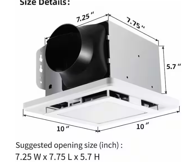 cadeninc 110 CFM Ceiling Mount Bathroom Exhaust Fan with Light, Low Noise and Matel Housing, White Plastic Grille