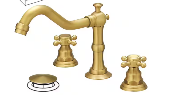 BWE 8 in. Widespread Double-Handle Black Bathroom Faucet 3-Holes Vanity Sink Water-Saving with Metal Drain in Antique Brass A-916452-Anti