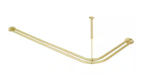 Utopia Alley Rustproof Aluminum Double L Shaped Shower Curtain Rod 72" L with 24 Shower Hooks & Ceiling Support, Wall Mounted, Gold DLR1GD