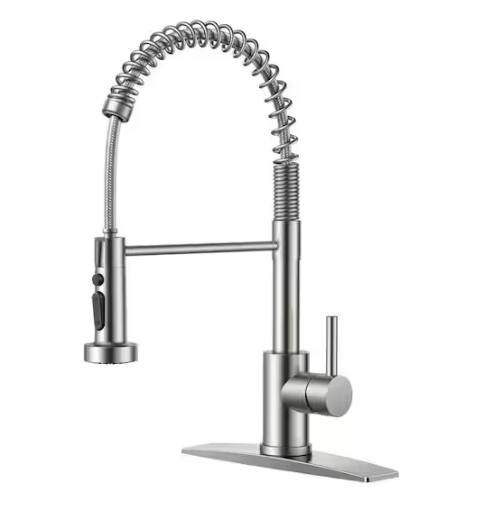 androme Single-Handle Pull Down Sprayer Coil Spring Gooseneck Kitchen Faucet with Deckplate Stainless Steel in Brushed Nickel H51000BN
