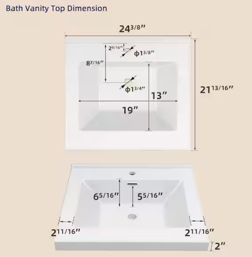Getpro 36 in. W x 22 in. D Solid Surface in White Rectangular Single Sink Bath Vanity Top and Basin With 3 faucet holes GP-TS36-3K