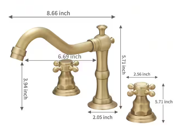 BWE 8 in. Widespread Double-Handle Black Bathroom Faucet 3-Holes Vanity Sink Water-Saving with Metal Drain in Antique Brass A-916452-Anti