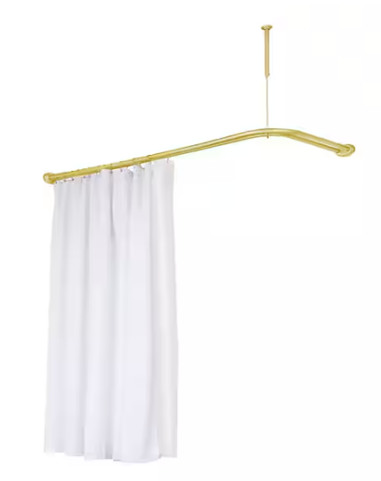 Utopia Alley Rustproof Aluminum Double L Shaped Shower Curtain Rod 72" L with 24 Shower Hooks & Ceiling Support, Wall Mounted, Gold DLR1GD