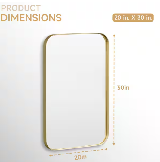 Hausvita 20 in. W x 30 in. H Rectangular Framed Tempered Glass Wall-Mounted Bathroom Vanity Mirror in Gold