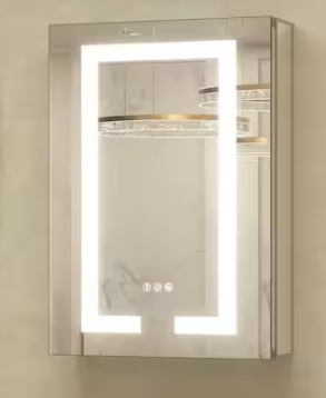 KeonJinn 16 in. W x 24 in. H Rectangular Aluminum Surface Mount Medicine Cabinet with Mirror and 3 Color Lighted Modes, Anti-Fog HD-ZG-JG-4161