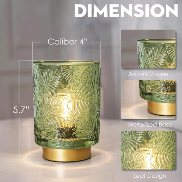 Small Battery Operated Lamp-Portable Cordless Table Lamps with LED Bulb for Home Decor,Wireless Leaf Battery Powered Lamp for Bedroom Living Room Dorm Decor Aesthetic (Jade Green) (BBD Boutique)