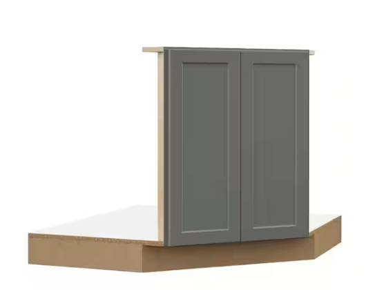 Hampton Bay Designer Series Melvern 42 in. W x 24 in. D x 34.5 in. H Partially Assembled Shaker Corner Sink Cabinet in Storm Gray