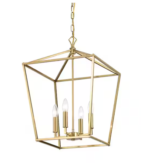 Edvivi- Renzo 4-Light 16 in. Gold Caged Lantern Modern Pendant