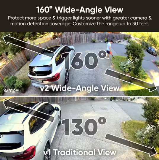 Wyze Wired Outdoor Wi-Fi Floodlight v2 Home Security Camera with 2K Video, Color Night Vision, Motion Activated LEDs - Black