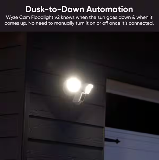 Wyze Wired Outdoor Wi-Fi Floodlight v2 Home Security Camera with 2K Video, Color Night Vision, Motion Activated LEDs - Black