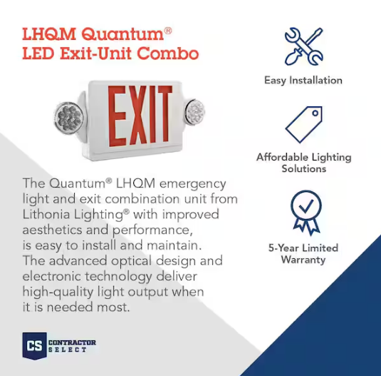 Lithonia Lighting Contractor Select LHQM Series 120/277-Volt Integrated LED White and Red Exit Emergency Combo W/9.6V BTRY