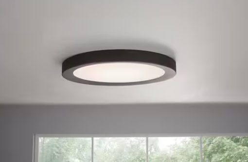 Home Decorators Collection- Calloway 15 in. Matte Black Selectable LED Flush Mount