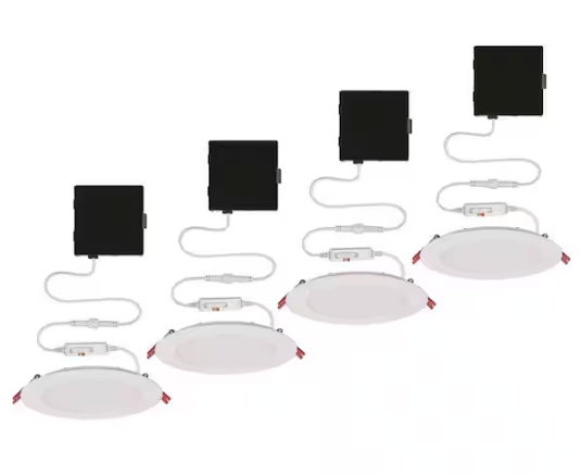 Commercial Electric- Premium Series 6 in. LED, 2-Level Lumen Select, Ultraslim Canless Recessed Light, Adjustable CCT (4-Pack)