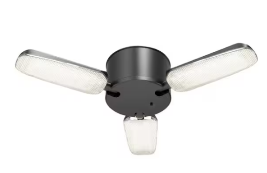 Commercial Electric- 1.25 ft. 3-Head 8000 Lumens 500- Watt Equivalent Black Integrated LED Convertible Utility Shop Light with Remote