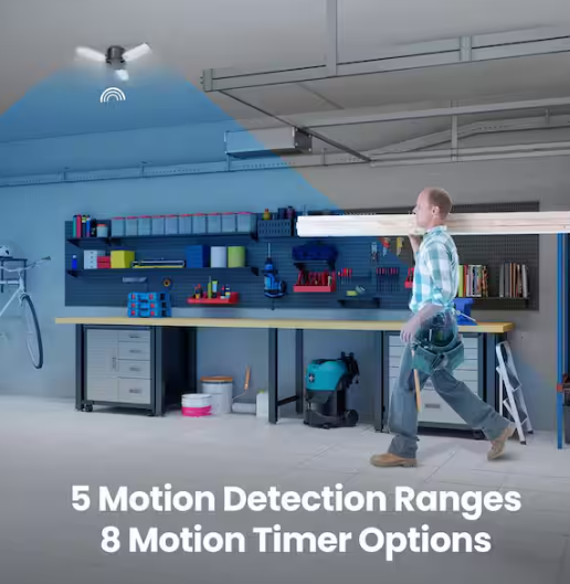 Commercial Electric- 1.25 ft. 3-Head 8000 Lumens 500- Watt Equivalent Black Integrated LED Convertible Utility Shop Light with Remote