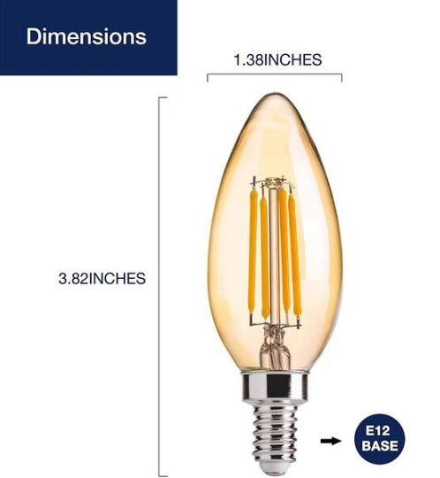 40-Watt Equivalent B11 E12 Warm White (Less Than 2700K) Dimmable LED Candle Bulbs, Amber Glass (12-Pack)