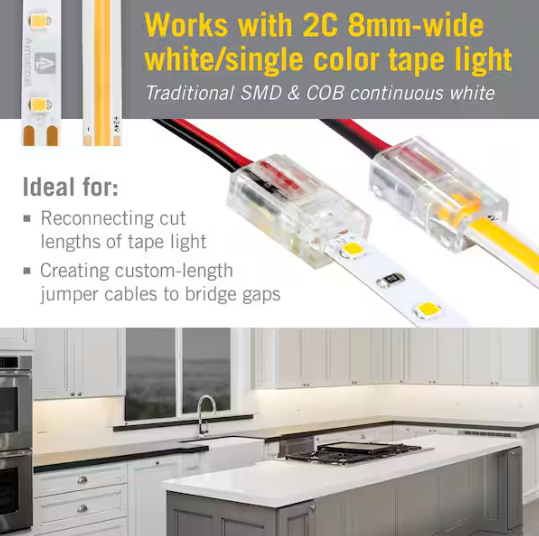 Armacost Lighting White Single Color Wire to Tape LED Tape Light Connector Cord (18-Pack)
