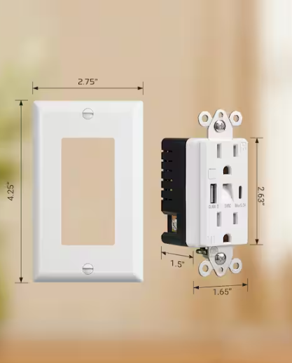 DEWENWILS USB Outlet with LED Night Light, Tamper-Resistant USB Wall Outlets with USB-A and USB-C Ports, Wall Plate