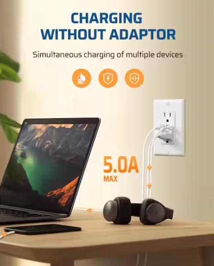 DEWENWILS USB Outlet with LED Night Light, Tamper-Resistant USB Wall Outlets with USB-A and USB-C Ports, Wall Plate