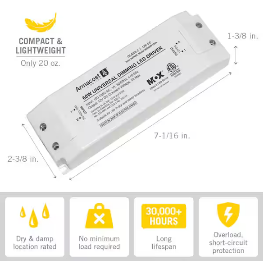 Armacost Lighting 60-Watt Universal Dimmable 12-Volt DC LED Driver TRIAC Transformer