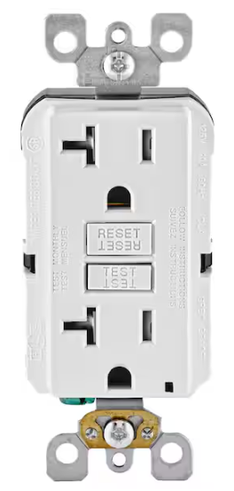 Leviton 20 Amp 125-Volt Duplex SmarTest Self-Test SmartlockPro Tamper Resistant GFCI Outlet, White GFTR2-KW