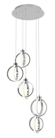 Artika Soho 27-Watt 5 Light Chrome Modern Integrated LED Pendant Light Fixture for Dining Room or Kitchen