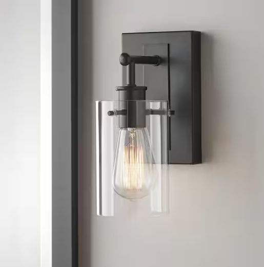 Hampton Bay Regan 4.5 in. 1-Light Espresso Bronze Bathroom Vanity Light with Clear Glass Shade