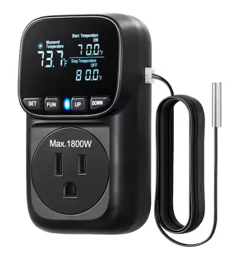 15 Amp 120 Volt 1440 Min Countdown Indoor Plug-In Digital Temperature Controller Programmable Smart Timer-Black