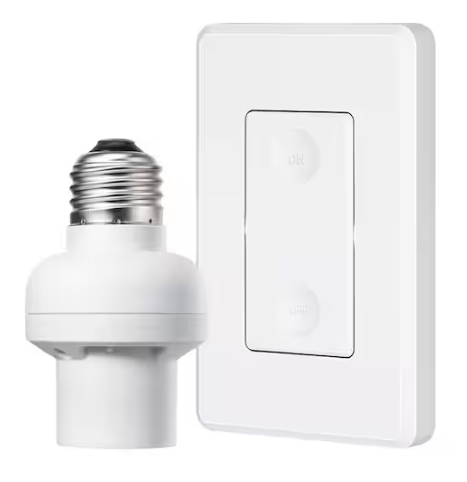 120-Volt Remote Control Light Bulb Socket w/ Wall Mounted Wireless Controller, White (1 Wall Switch Plus 1 Socket)