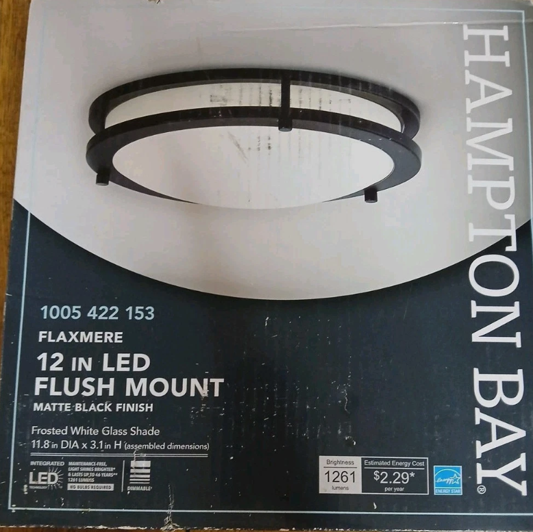 Hampton Bay Flaxmere 12 in. Matte Black Integrated LED Flush Mount Ceiling Light