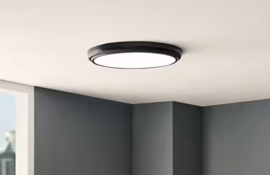 Commercial Electric 15 in. White Round LED Flush Mount with Night Light and Interchangeable Black Trim 1500 Lumens Adjustable CCT Dimmable