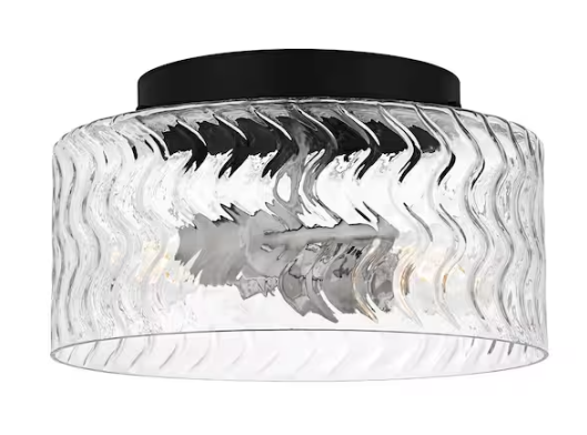 DSI LIGHTING Elara 12 in. 2-Light Matte Black and Brushed Nickel Modern Flush Mount with Clear Textured Glass Shade