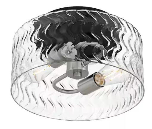 DSI LIGHTING Elara 12 in. 2-Light Matte Black and Brushed Nickel Modern Flush Mount with Clear Textured Glass Shade