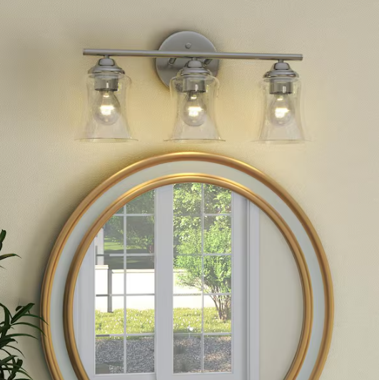 Uixe 17.7 in. 3-Light Brushed Nickel Modern Transitional Bathroom Vanity Light with with Seeded Glass