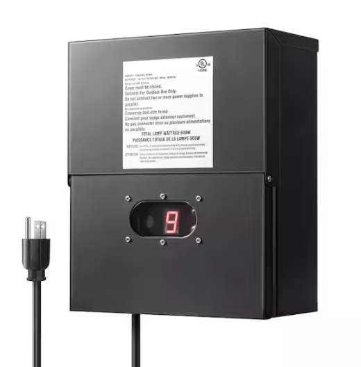 Low Voltage 600-Watt Metal Landscape Lighting Transformer with Timer and Photocell Sensor