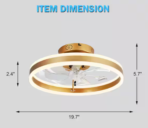 Oaks Aura 20 in. Integrated LED Indoor French Gold Modern Flush Mount Low Profile Ceiling Fan with Light, Smart App Remote Control