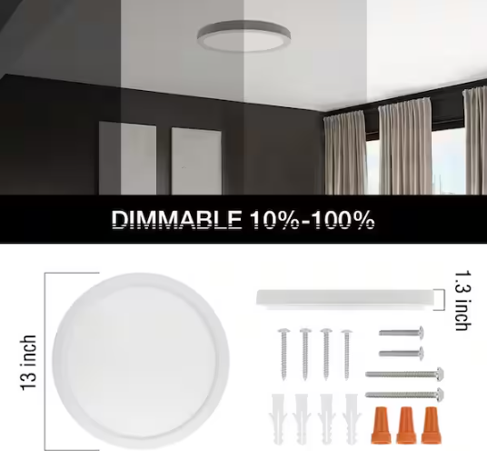 13 in. LED Flush Mount Ceiling Light with Night Light, 24W, 2400lm, 3000K/4000K/5000K Selectable