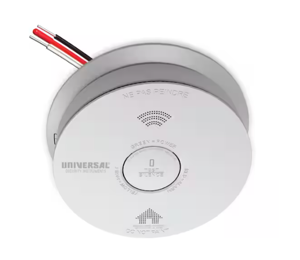 Universal Security Instruments- Hardwired and 10-Year Battery Combination Smoke and Carbon Monoxide Detector with Voice Alert and LED Warning Light