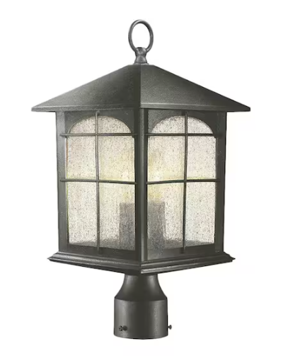 Home Decorators Collection- Brimfield 3-Light Aged Iron Steel Line Voltage Outdoor Weather Resistant Post Light with No Bulb Included