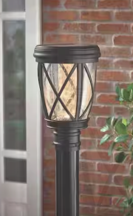 Hampton Bay- Ravencrest 120 Lumens Black Outdoor Solar Post Lantern