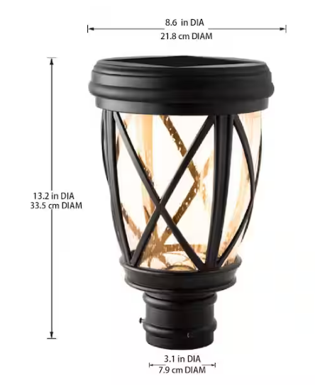 Hampton Bay- Ravencrest 120 Lumens Black Outdoor Solar Post Lantern