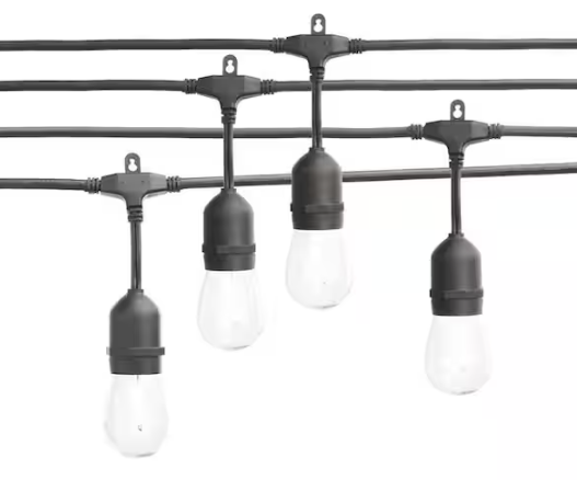 Hampton Bay- 24-Light 48 ft. Plug-in Indoor/Outdoor Edison Patio String Light with S14 Single Filament LED Bulbs