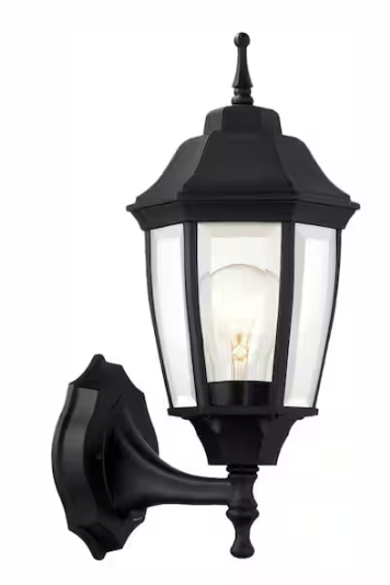 Hampton Bay- 14 in. 1-Light Black Hardwired Dusk-to-Dawn Outdoor Wall Light Lantern Sconce with No Bulb Included