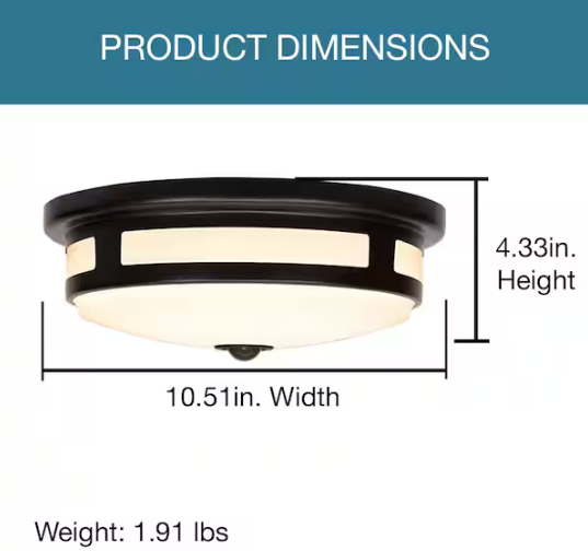 Hampton Bay- 11 in. Round Black Exterior Outdoor Motion Sensing LED Ceiling Light 5 Color Temperature Options Wet Rated 830 Lumens