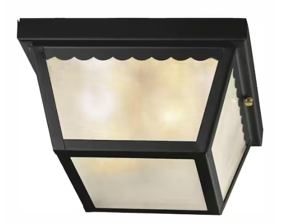 Hampton Bay- 2-Light Matte Black Outdoor Ceiling Light Flush Mount Light