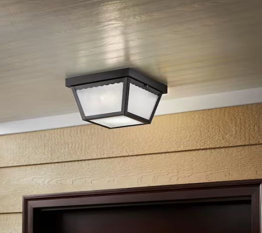 Hampton Bay- 2-Light Matte Black Outdoor Ceiling Light Flush Mount Light
