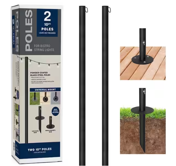 EXCELLO GLOBAL PRODUCTS Two 10 ft. String Light Poles, Black